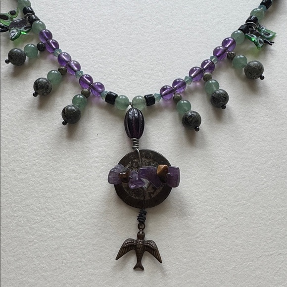 Purple and Green Beaded Necklace - Picture 3 of 4